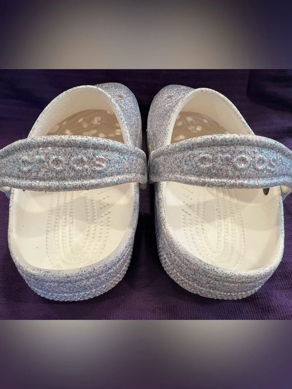 NWT🌟Glitter Crocs Classic Clog- Girls Iridescent White, Blue & Purple Glitter